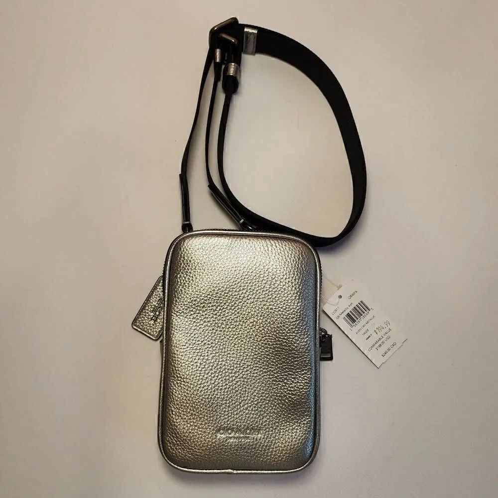 NWT Coach CO917 Aden Crossbody in Foil Metallic Refined Pebble Leather Silver